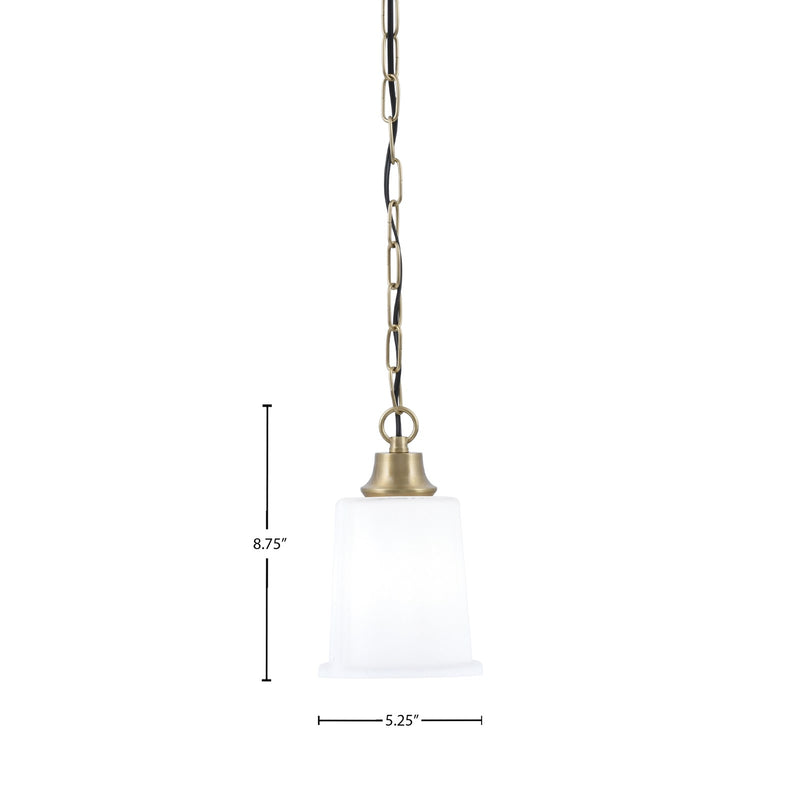 Toltec Chain 5.25in 1-Light Pendant | New Age Brass and White Opal Glass | Kitchen Island & Dining Room | 5.25 x 5.25 x 8.75 in | Model 31-NAB-5031