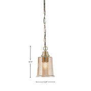 Toltec Chain Hung 1-Light Pendant | New Age Brass Steel and Amber Bubble Glass | Kitchen Island & Dining Room | 5.25 x 5.25 x 8.75 in | Model 31-NAB-5033
