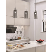Toltec Cord 5in 1-Light Pendant | Graphite Steel and Smoke Bubble Glass | Kitchen Island & Bar | 5 x 5 x 12 in | Model 32-GP-292