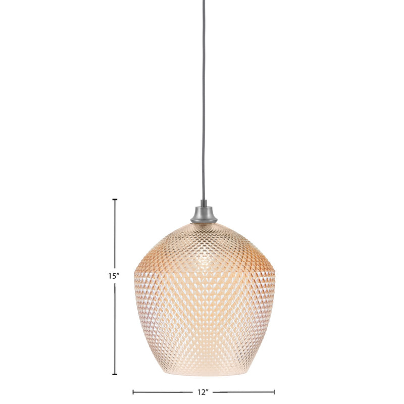 Toltec Cord 12in 1-Light Pendant | Industrial Graphite Steel and Amber Textured Glass | Kitchen Island & Dining Room | 12 x 15 in | Model 32-GP-4223