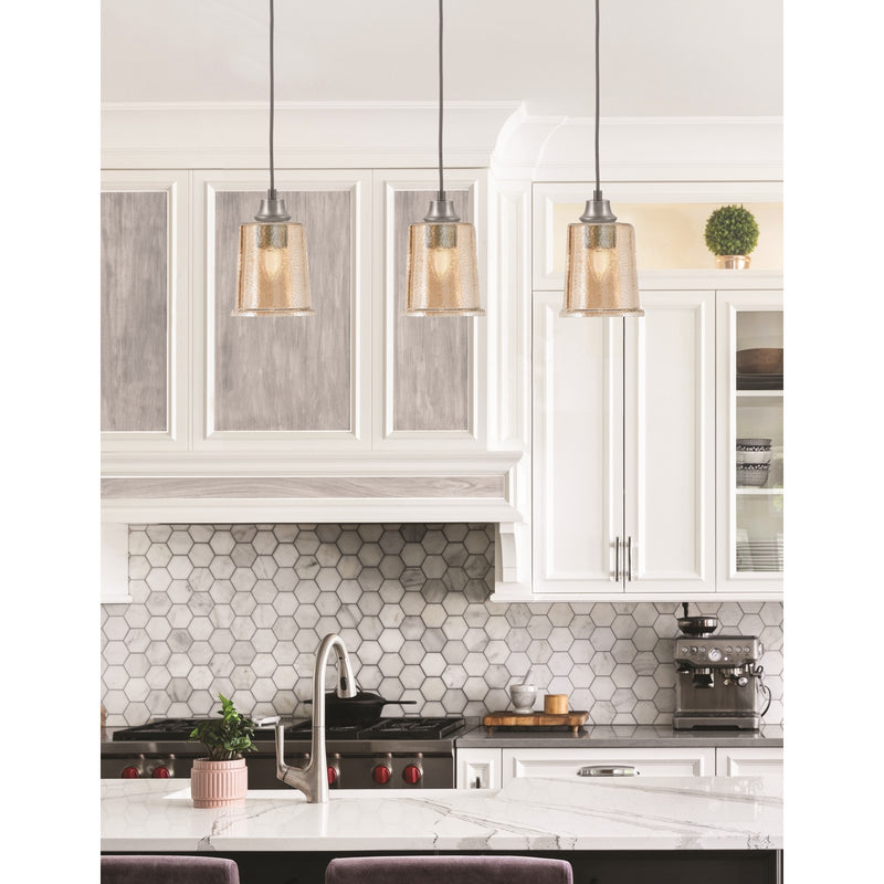 Toltec Cord 5.25in 1-Light Pendant | Warm Graphite Steel and Amber Bubble Glass | Kitchen Island & Dining Room | 5.25 x 5.25 x 8 in | Model 32-GP-5033