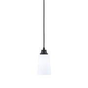 Toltec Cord 4.5in 1-Light Pendant | Modern Matte Black Steel and White Opal Glass | Kitchen Island & Dining Room | 4.5 x 8.75 in | Model 32-MB-261
