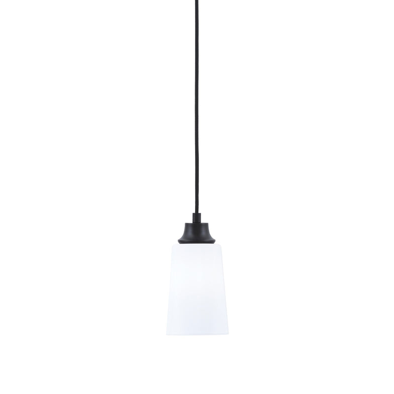 Toltec Cord 4.5in 1-Light Pendant | Modern Matte Black Steel and White Opal Glass | Kitchen Island & Dining Room | 4.5 x 8.75 in | Model 32-MB-261