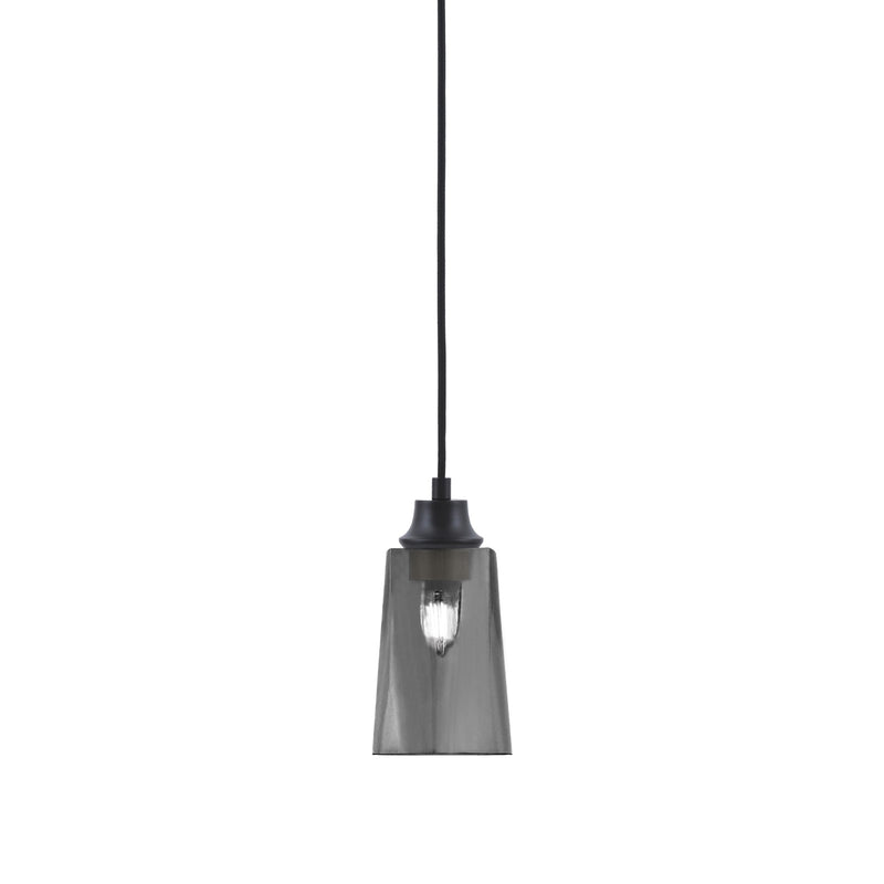 Toltec Cord 4.5in 1-Light Pendant | Modern Matte Black Steel and Smoke Bubble Glass | Kitchen Island & Dining Room | 4.5 x 8.75 in | Model 32-MB-262