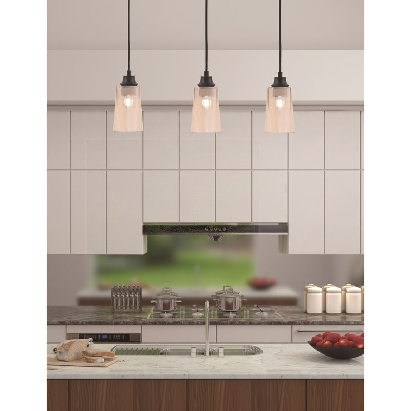 Toltec Cord 4.5in 1-Light Pendant | Modern Matte Black Steel and Amber Gradient Glass | Kitchen Island & Dining Room | 4.5 x 8.75 in | Model 32-MB-263
