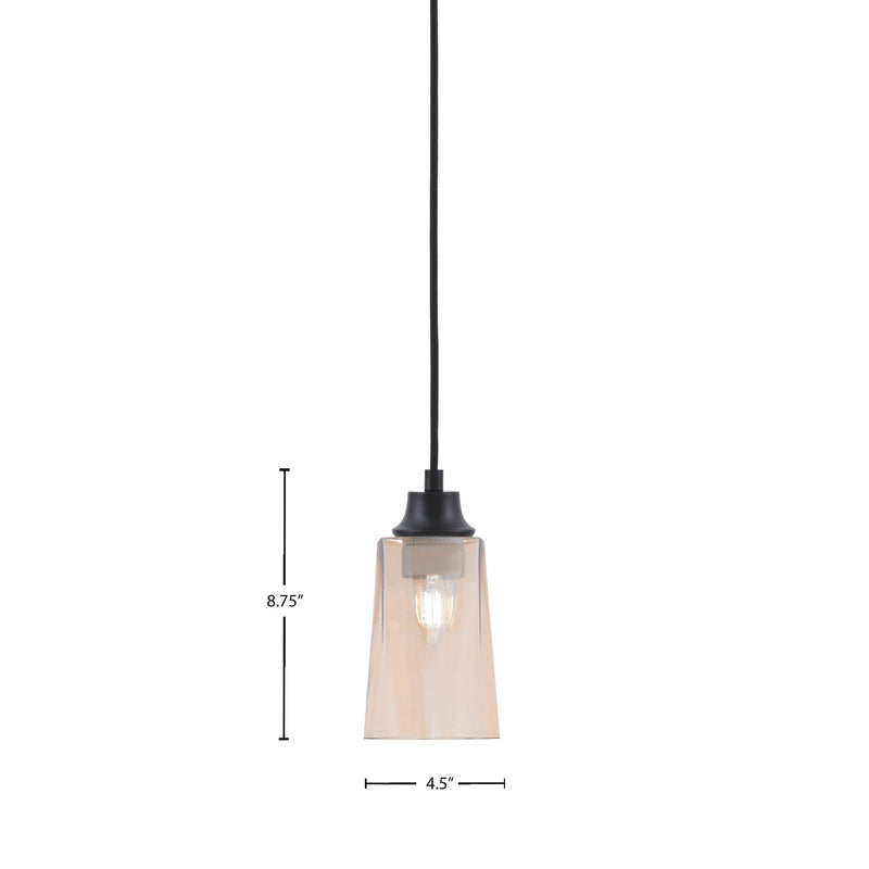 Toltec Cord 4.5in 1-Light Pendant | Modern Matte Black Steel and Amber Gradient Glass | Kitchen Island & Dining Room | 4.5 x 8.75 in | Model 32-MB-263