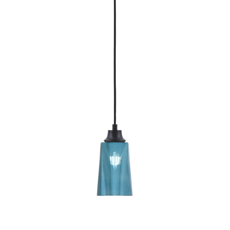 Toltec Cord 4.5in 1-Light Pendant | Modern Matte Black Steel and Blue Gradient Glass | Kitchen Island & Dining Room | 4.5 x 8.75 in | Model 32-MB-265