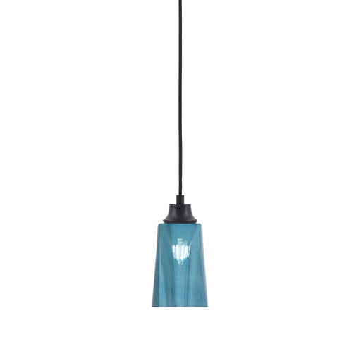 Toltec Cord 4.5in 1-Light Pendant | Modern Matte Black Steel and Blue Gradient Glass | Kitchen Island & Dining Room | 4.5 x 8.75 in | Model 32-MB-265