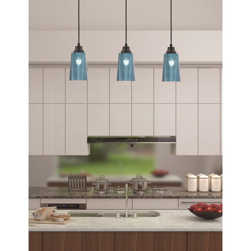 Toltec Cord 4.5in 1-Light Pendant | Modern Matte Black Steel and Blue Gradient Glass | Kitchen Island & Dining Room | 4.5 x 8.75 in | Model 32-MB-265