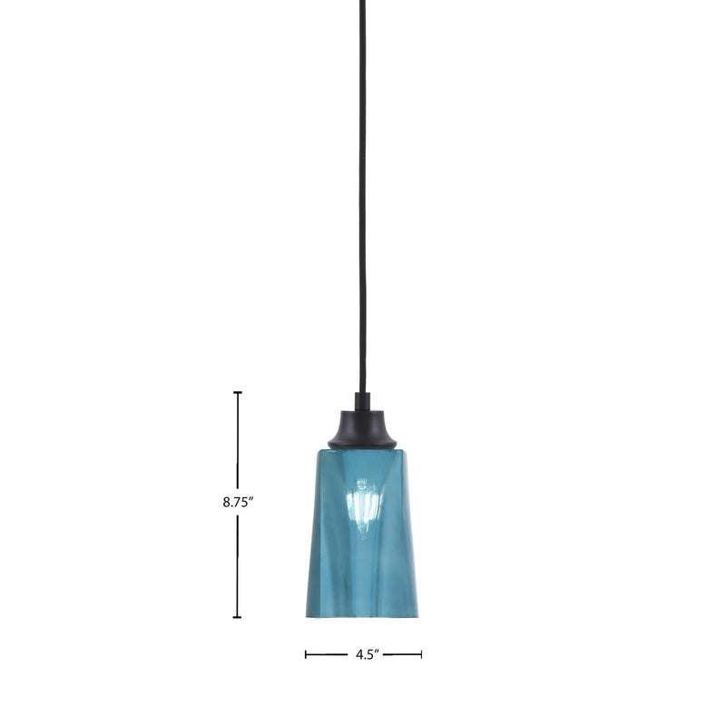 Toltec Cord 4.5in 1-Light Pendant | Modern Matte Black Steel and Blue Gradient Glass | Kitchen Island & Dining Room | 4.5 x 8.75 in | Model 32-MB-265