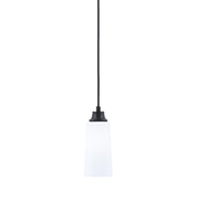 Toltec Cord 5in 1-Light Pendant | Modern Matte Black Steel and White Opal Glass | Kitchen Island & Dining Room | 5 x 12 in | Model 32-MB-291