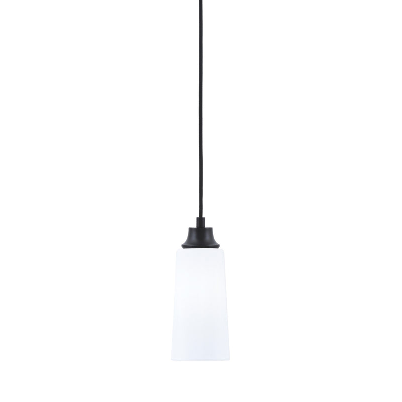 Toltec Cord 5in 1-Light Pendant | Modern Matte Black Steel and White Opal Glass | Kitchen Island & Dining Room | 5 x 12 in | Model 32-MB-291