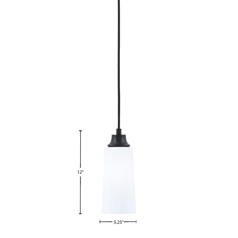 Toltec Cord 5in 1-Light Pendant | Modern Matte Black Steel and White Opal Glass | Kitchen Island & Dining Room | 5 x 12 in | Model 32-MB-291