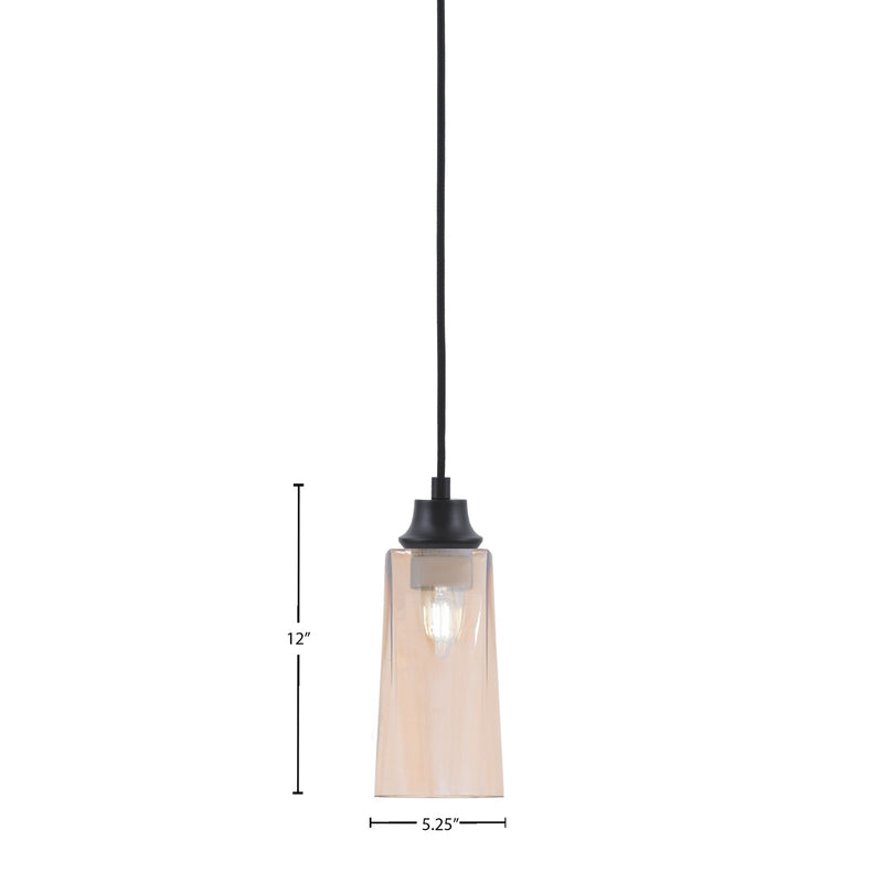 Toltec Cord 5in 1-Light Pendant | Modern Matte Black Steel and Amber Gradient Glass | Kitchen Island & Dining Room | 5 x 12 in | Model 32-MB-293