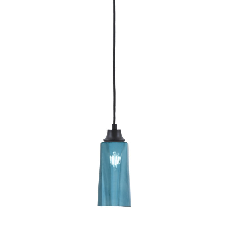 Toltec Cord 5in 1-Light Pendant | Modern Matte Black Steel and Blue Gradient Glass | Kitchen Island & Dining Room | 5 x 12 in | Model 32-MB-295