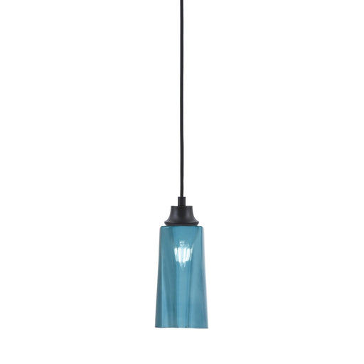 Toltec Cord 5in 1-Light Pendant | Modern Matte Black Steel and Blue Gradient Glass | Kitchen Island & Dining Room | 5 x 12 in | Model 32-MB-295