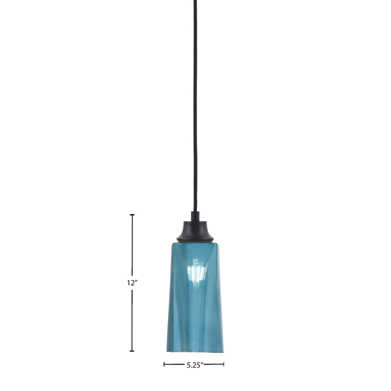 Toltec Cord 5in 1-Light Pendant | Modern Matte Black Steel and Blue Gradient Glass | Kitchen Island & Dining Room | 5 x 12 in | Model 32-MB-295