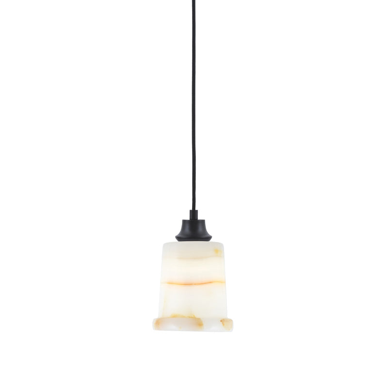 Toltec Cord 5in 1-Light Pendant | Modern Matte Black Steel and Natural Stone Glass | Kitchen Island & Dining Room | 5 x 5 x 8 in | Model 32-MB-4128