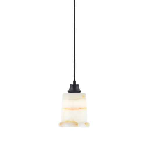 Toltec Cord 5in 1-Light Pendant | Modern Matte Black Steel and Natural Stone Glass | Kitchen Island & Dining Room | 5 x 5 x 8 in | Model 32-MB-4128