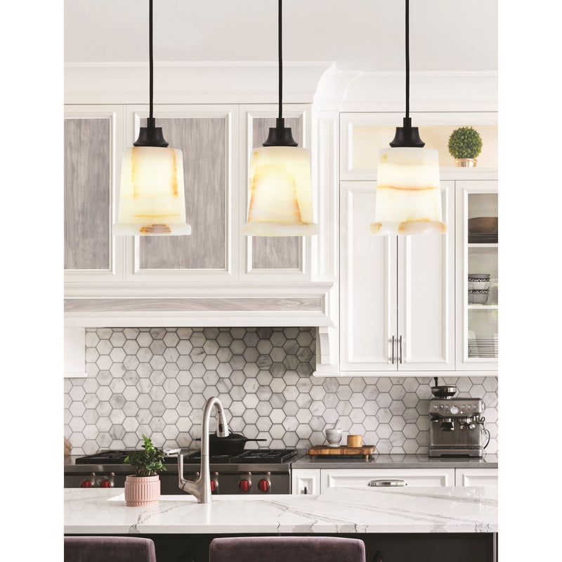 Toltec Cord 5in 1-Light Pendant | Modern Matte Black Steel and Natural Stone Glass | Kitchen Island & Dining Room | 5 x 5 x 8 in | Model 32-MB-4128