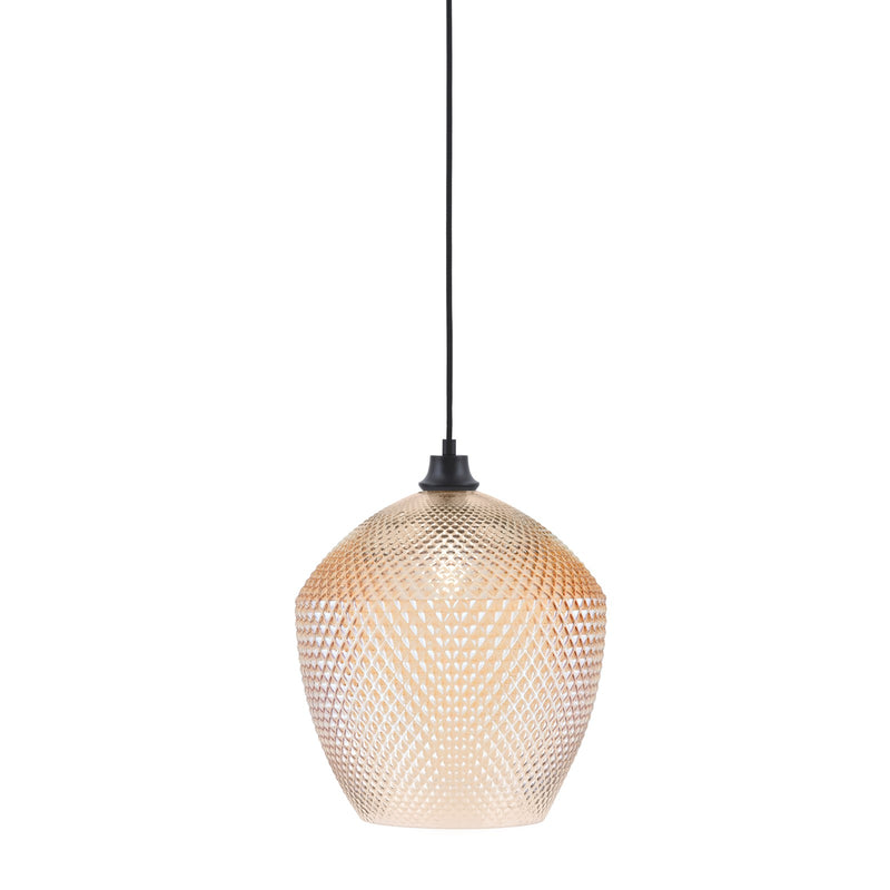 Toltec Cord 12in 1-Light Pendant | Modern Matte Black Steel and Amber Textured Glass | Kitchen Island & Dining Room | 12 x 12 x 15 in | Model 32-MB-4223