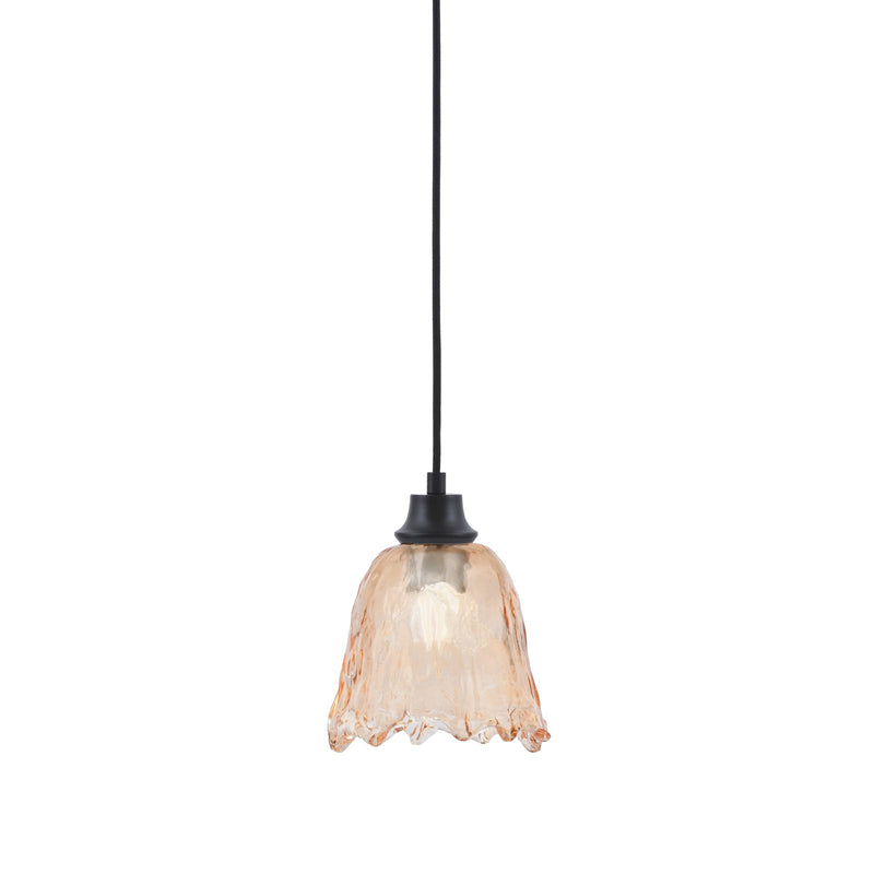 Toltec Cord 7in 1-Light Pendant | Modern Matte Black Steel and Clear Lava Glass | Kitchen Island & Dining Room | 7 x 7 x 8.75 in | Model 32-MB-4230