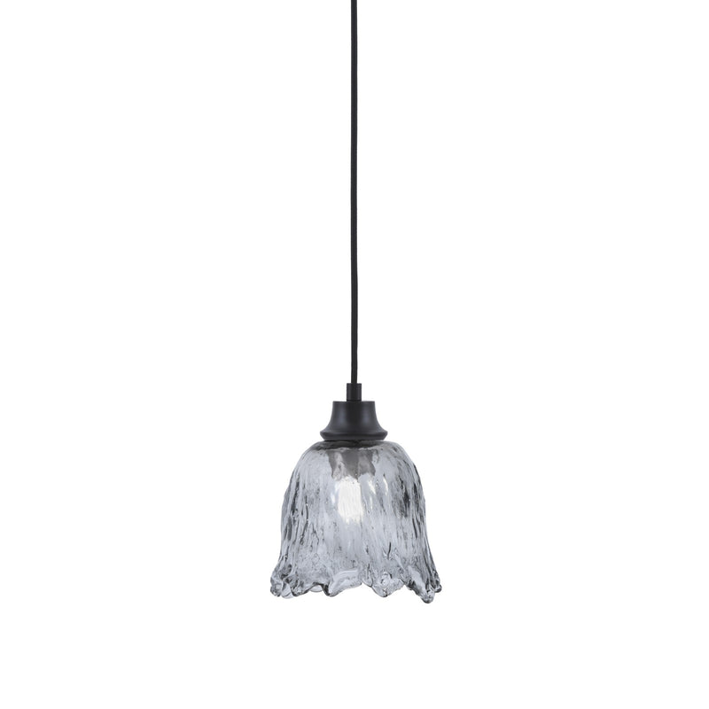 Toltec Cord 7in 1-Light Pendant | Modern Matte Black Steel and Smoke Lava Glass | Kitchen Island & Dining Room | 7 x 7 x 8.75 in | Model 32-MB-4232