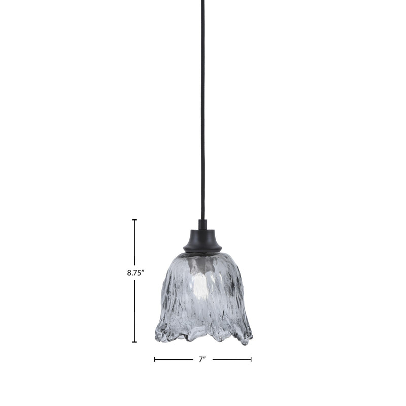 Toltec Cord 7in 1-Light Pendant | Modern Matte Black Steel and Smoke Lava Glass | Kitchen Island & Dining Room | 7 x 7 x 8.75 in | Model 32-MB-4232