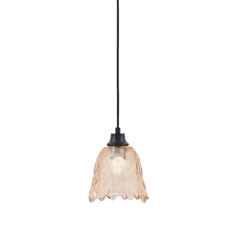Toltec Cord 7in 1-Light Pendant | Matte Black Steel and Amber Lava Glass | Kitchen Island & Dining Room | 7 x 8.75 in | Model 32-MB-4233