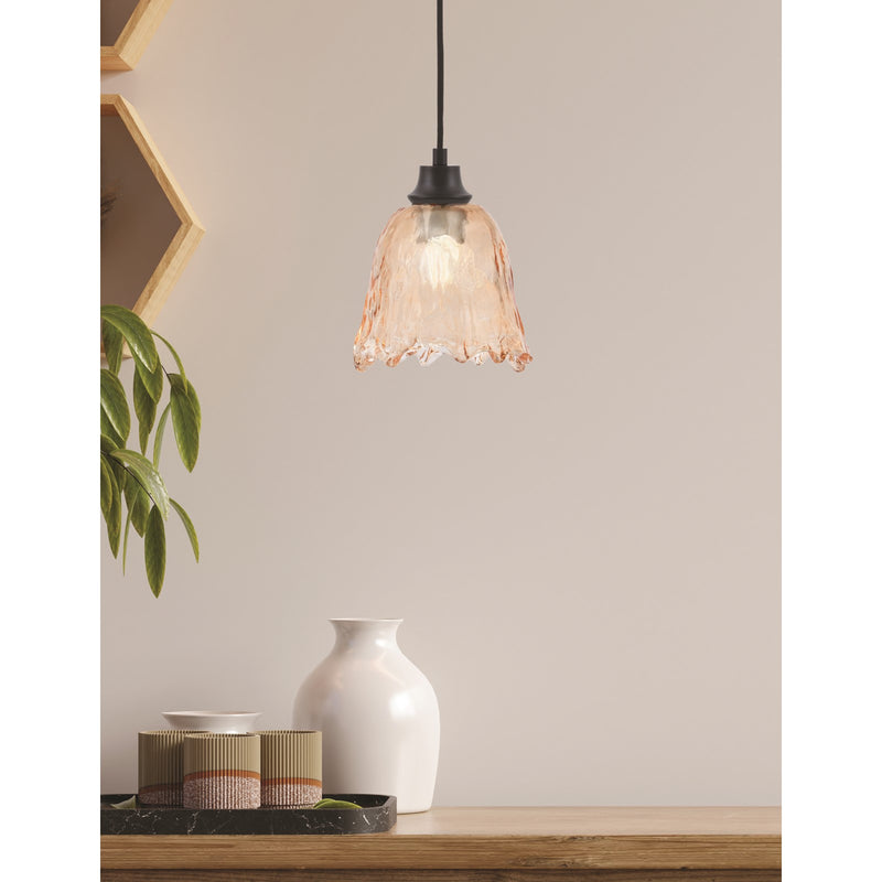 Toltec Cord 7in 1-Light Pendant | Matte Black Steel and Amber Lava Glass | Kitchen Island & Dining Room | 7 x 8.75 in | Model 32-MB-4233