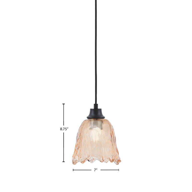 Toltec Cord 7in 1-Light Pendant | Matte Black Steel and Amber Lava Glass | Kitchen Island & Dining Room | 7 x 8.75 in | Model 32-MB-4233