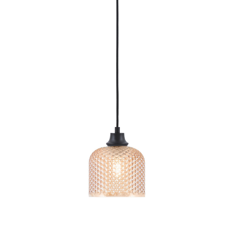 Toltec Cord 6in 1-Light Pendant | Matte Black Steel and Amber Textured Glass | Kitchen Island & Dining Room | 6 x 7.5 in | Model 32-MB-4613