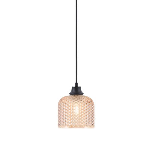 Toltec Cord 6in 1-Light Pendant | Matte Black Steel and Amber Textured Glass | Kitchen Island & Dining Room | 6 x 7.5 in | Model 32-MB-4613