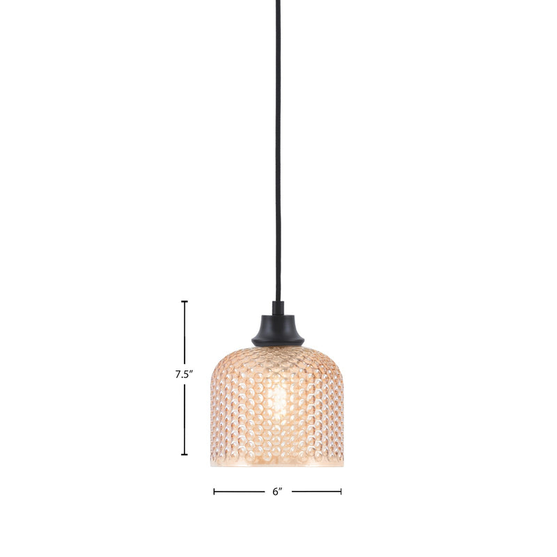 Toltec Cord 6in 1-Light Pendant | Matte Black Steel and Amber Textured Glass | Kitchen Island & Dining Room | 6 x 7.5 in | Model 32-MB-4613