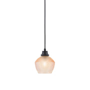 Toltec Cord 6in 1-Light Pendant | Matte Black Steel and Amber Textured Glass | Kitchen Island & Dining Room | 6 x 7.5 in | Model 32-MB-4623