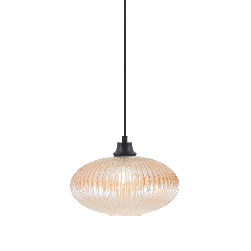 Toltec Cord 12in 1-Light Pendant | Matte Black Steel and Amber Micro Bubble Ribbed Glass | Kitchen Island & Dining Room | 12 x 8.75 in | Model 32-MB-4653