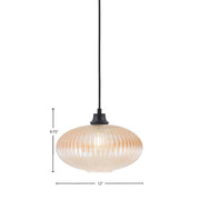 Toltec Cord 12in 1-Light Pendant | Matte Black Steel and Amber Micro Bubble Ribbed Glass | Kitchen Island & Dining Room | 12 x 8.75 in | Model 32-MB-4653
