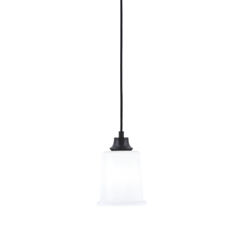 Toltec Cord 5.25in 1-Light Pendant | Modern Matte Black Steel and White Opal Glass | Kitchen Island & Dining Room | 5.25 x 5.25 x 8 in | Model 32-MB-5031