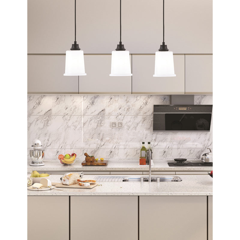 Toltec Cord 5.25in 1-Light Pendant | Modern Matte Black Steel and White Opal Glass | Kitchen Island & Dining Room | 5.25 x 5.25 x 8 in | Model 32-MB-5031