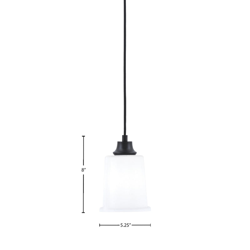 Toltec Cord 5.25in 1-Light Pendant | Modern Matte Black Steel and White Opal Glass | Kitchen Island & Dining Room | 5.25 x 5.25 x 8 in | Model 32-MB-5031
