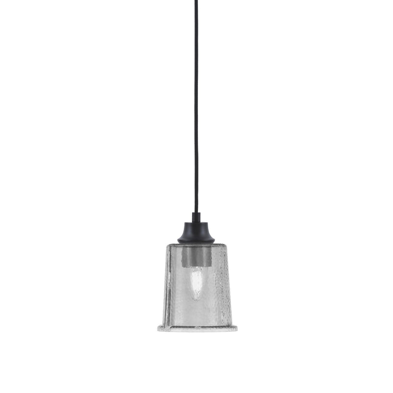 Toltec Cord 5.25in 1-Light Pendant | Modern Matte Black Steel and Smoke Bubble Glass | Kitchen Island & Dining Room | 5.25 x 5.25 x 8 in | Model 32-MB-5032