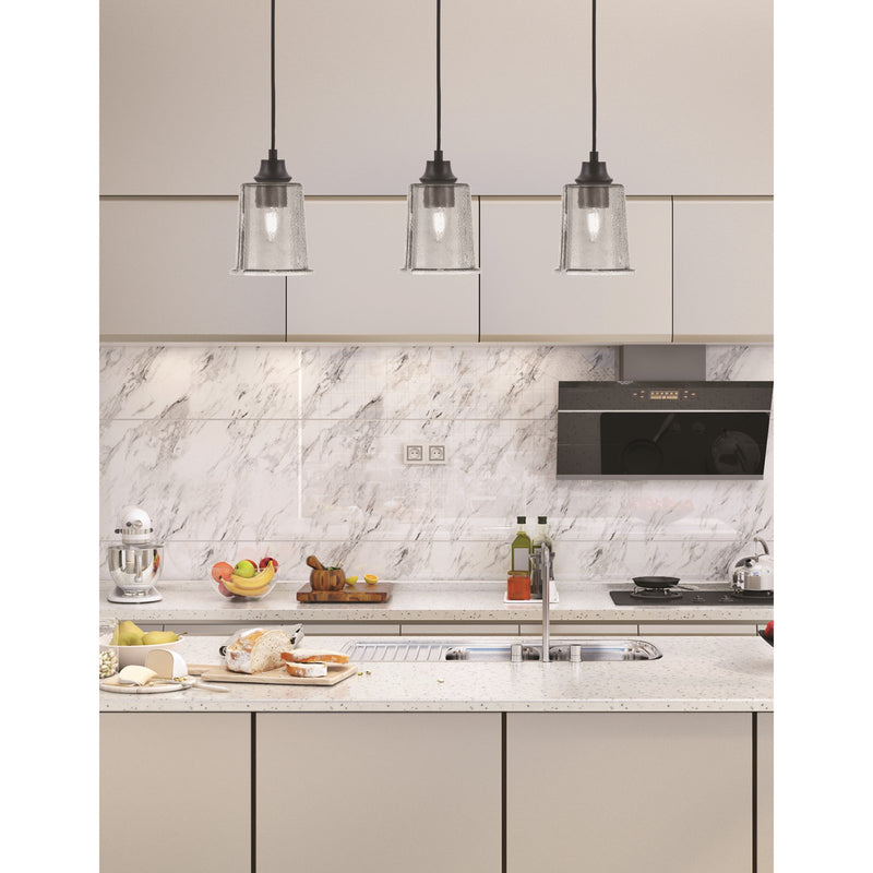 Toltec Cord 5.25in 1-Light Pendant | Modern Matte Black Steel and Smoke Bubble Glass | Kitchen Island & Dining Room | 5.25 x 5.25 x 8 in | Model 32-MB-5032