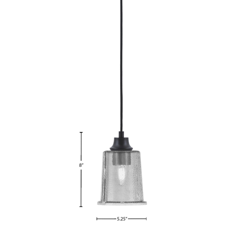 Toltec Cord 5.25in 1-Light Pendant | Modern Matte Black Steel and Smoke Bubble Glass | Kitchen Island & Dining Room | 5.25 x 5.25 x 8 in | Model 32-MB-5032
