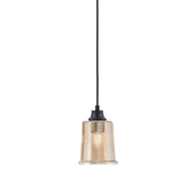 Toltec Cord 5.25in 1-Light Pendant | Modern Matte Black Steel and Amber Bubble Glass | Kitchen Island & Dining Room | 5.25 x 5.25 x 8 in | Model 32-MB-5033