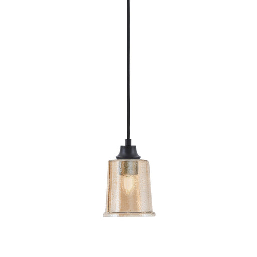 Toltec Cord 5.25in 1-Light Pendant | Modern Matte Black Steel and Amber Bubble Glass | Kitchen Island & Dining Room | 5.25 x 5.25 x 8 in | Model 32-MB-5033