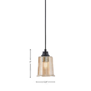 Toltec Cord 5.25in 1-Light Pendant | Modern Matte Black Steel and Amber Bubble Glass | Kitchen Island & Dining Room | 5.25 x 5.25 x 8 in | Model 32-MB-5033