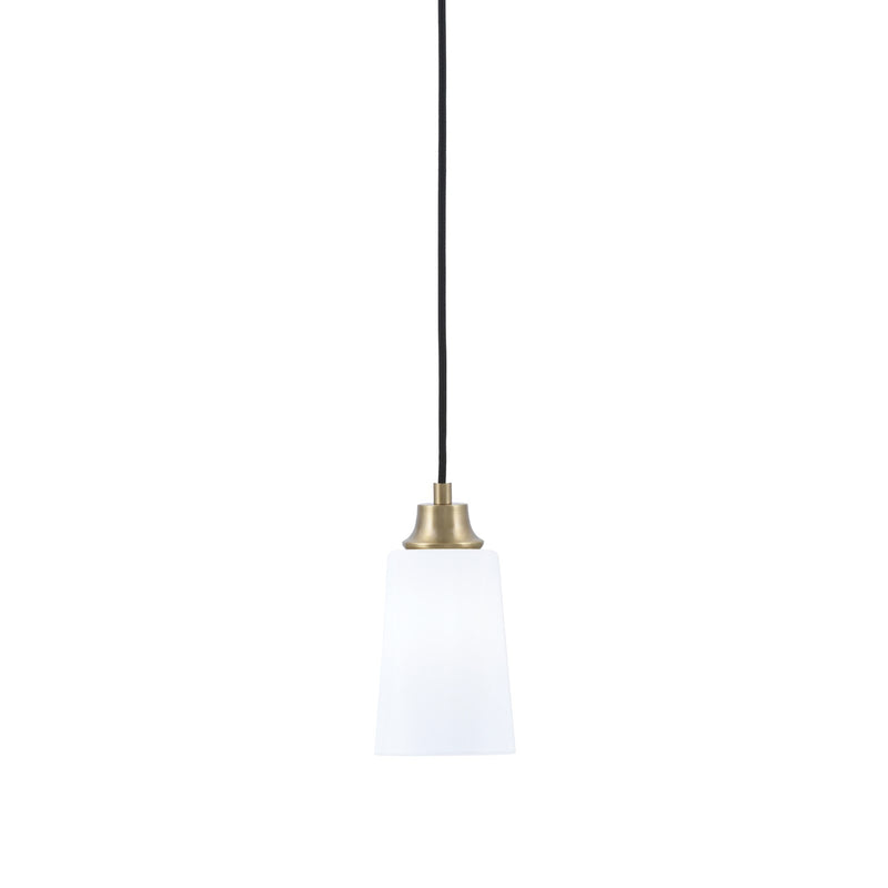 Toltec Cord 4.5in 1-Light Pendant | Modern New Age Brass Steel and White Opal Glass | Kitchen Island & Dining Room | 4.5 x 4.5 x 8.75 in | Model 32-NAB-261