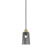 Toltec Cord 4.5in 1-Light Pendant | New Age Brass Steel and Smoke Bubble Glass | Kitchen Island & Dining Room | 4.5 x 4.5 x 8.75 in | Model 32-NAB-262