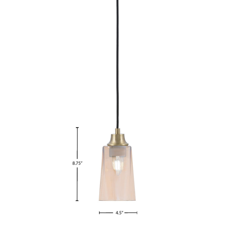 Toltec Cord 4.5in 1-Light Pendant | New Age Brass Steel and Amber Gradient Glass | Kitchen Island & Dining Room | 4.5 x 4.5 x 8.75 in | Model 32-NAB-263
