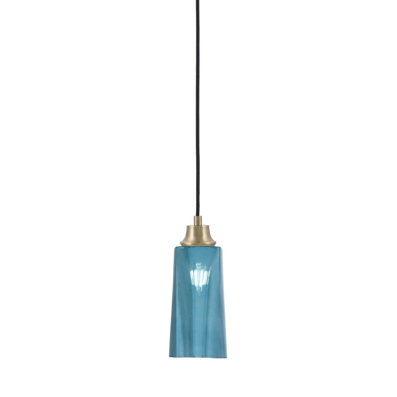 Toltec Cord 5in 1-Light Pendant | New Age Brass Steel and Blue Gradient Glass | Kitchen Island & Dining Room | 5 x 12 in | Model 32-NAB-295